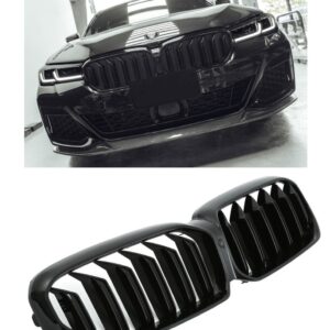 VOOR BMW 5 SERIE G30 G31 LCI SPORT RADIATOR GRILLE DUBBEL BAR GLOSS ZWART