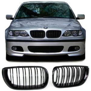 Grill DubbelSpijls Glanzen Zwart  BMW 3 serie E46 Sedan/Touring bj 01-05.