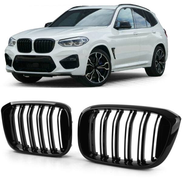 Sport grill double bar gloss zwart BMW X3 G01 X4 G02 vanaf 17