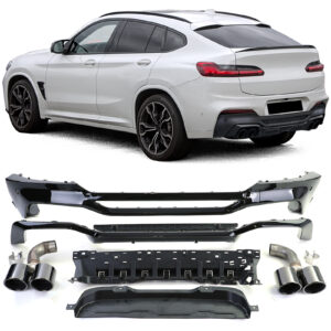 Sport performance achterdiffusor + uitlaatpijpen zwart past op BMW X4 G02 18-21