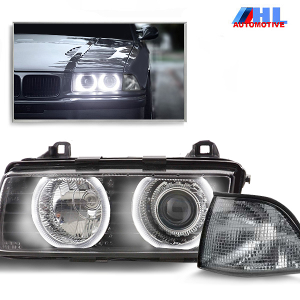 LED Angel Eyes Koplampen + Smoke Knipperlichten BMW E36 Sedan/Touring 90-98 H7