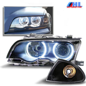 LED Angel Eyes Koplampen + Knipperlichten Zwart BMW E46 Sedan/Touring 98-01